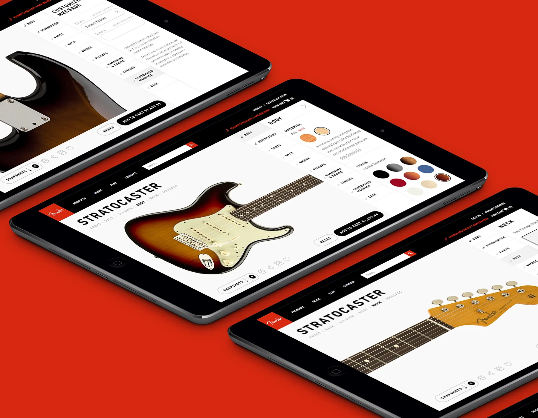 Fender Mod Shop guitar configurator on several devices