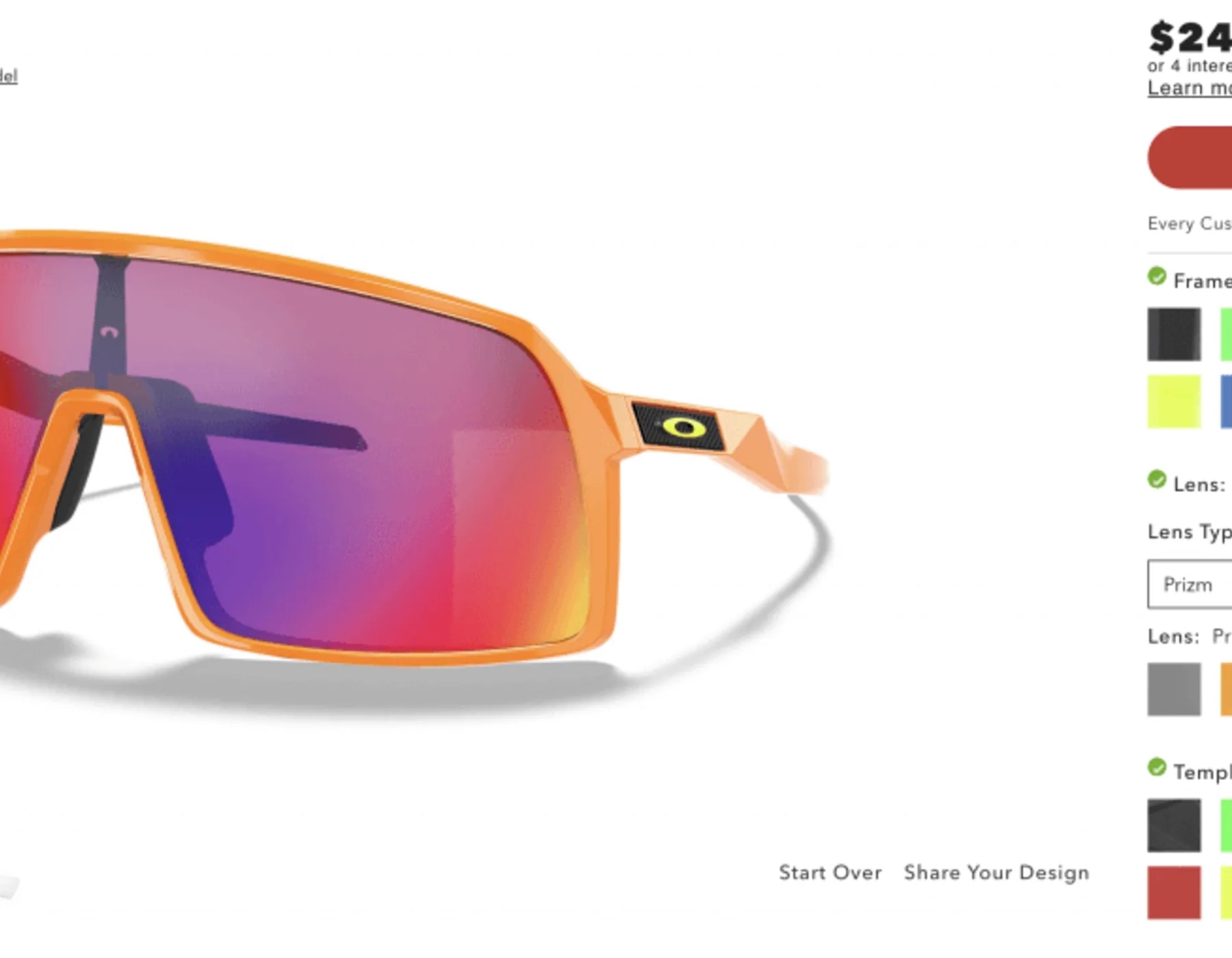 Oakley eyewear customization interface