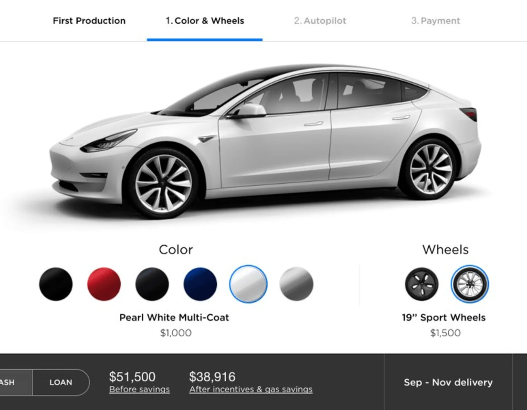 Tesla Model 3 digital configuration interface